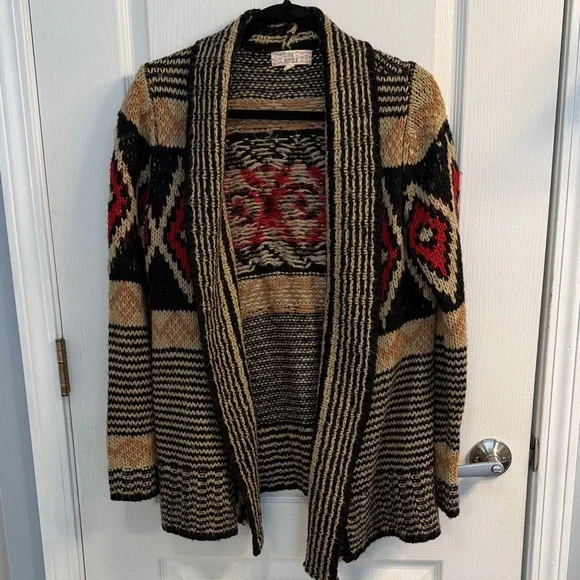Pink Republic Black, Red, and Tan Patterned Cardigan - Picture 1 of 6